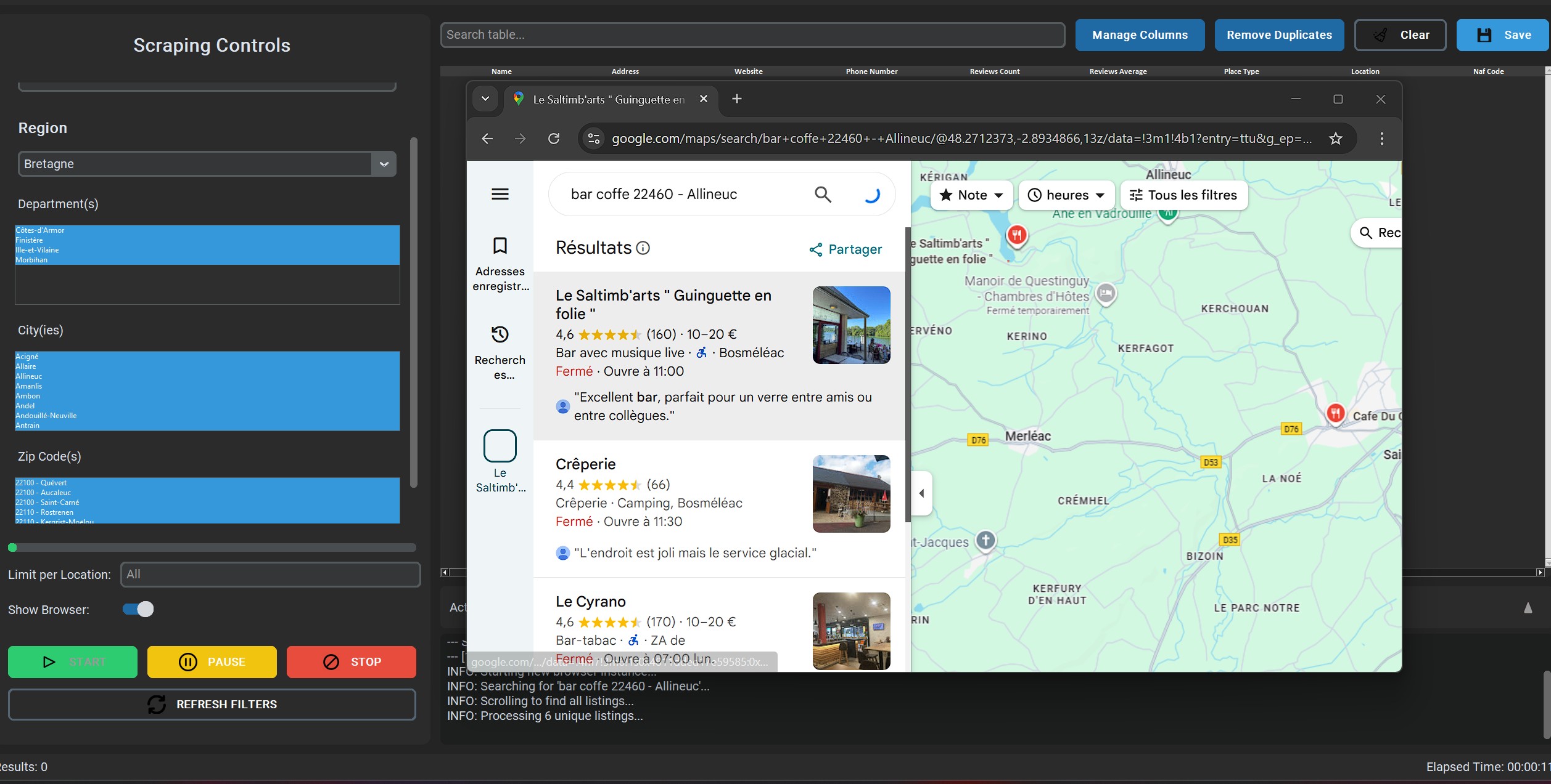 Messy Google Maps search results